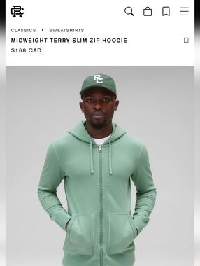 Reigning Champ Sable Green Zipper Hoodie Size XS Mens Or S Women's Like New